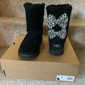 Ugg Kids Girls Bailey Bow Checker Black US 5